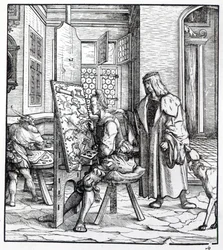 アーティストのスタジオの皇帝、「Der Weisskunig」のイラスト、1509〜18年頃
